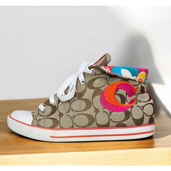 Y2K Coach Q506 Birch Mid-Top Embroidered Signature Sneaker Size 8.5B - Picture 1 of 9